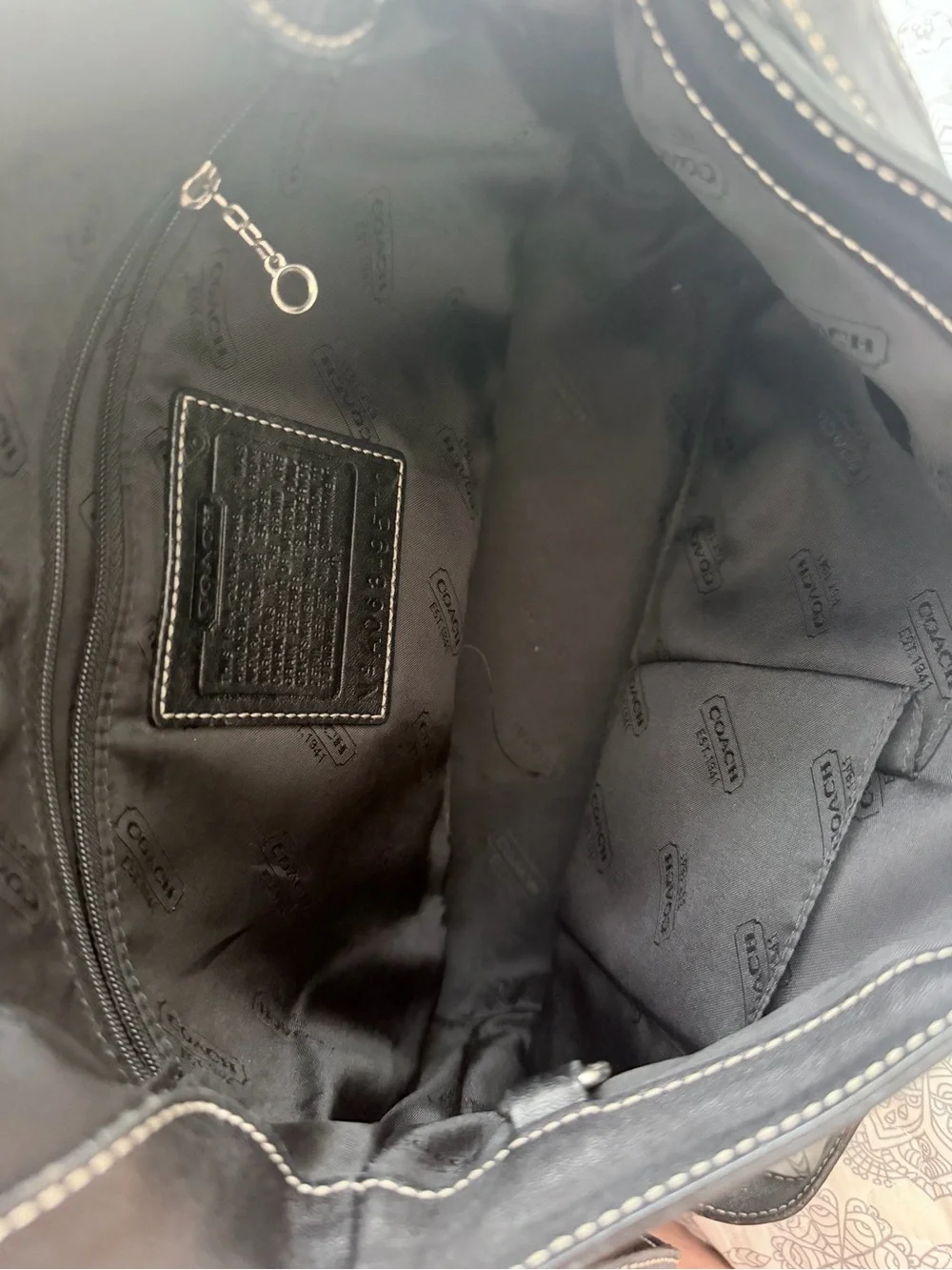 Coach Black Leather Messenger Bag with Contrast Stitching